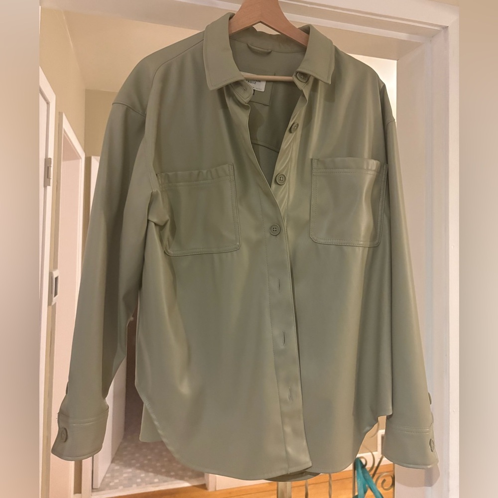 American Eagle Outfitters Sage Green Leather Coat